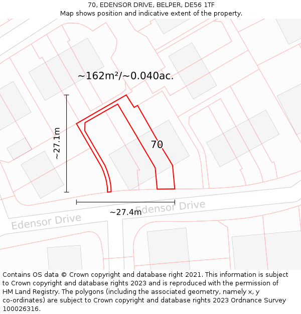 70, EDENSOR DRIVE, BELPER, DE56 1TF: Plot and title map