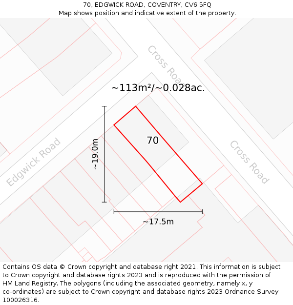 70, EDGWICK ROAD, COVENTRY, CV6 5FQ: Plot and title map