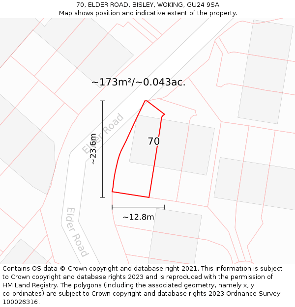 70, ELDER ROAD, BISLEY, WOKING, GU24 9SA: Plot and title map