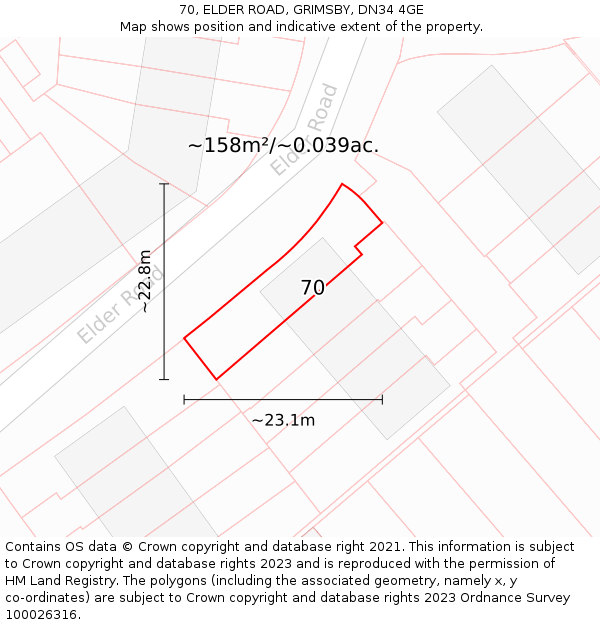 70, ELDER ROAD, GRIMSBY, DN34 4GE: Plot and title map
