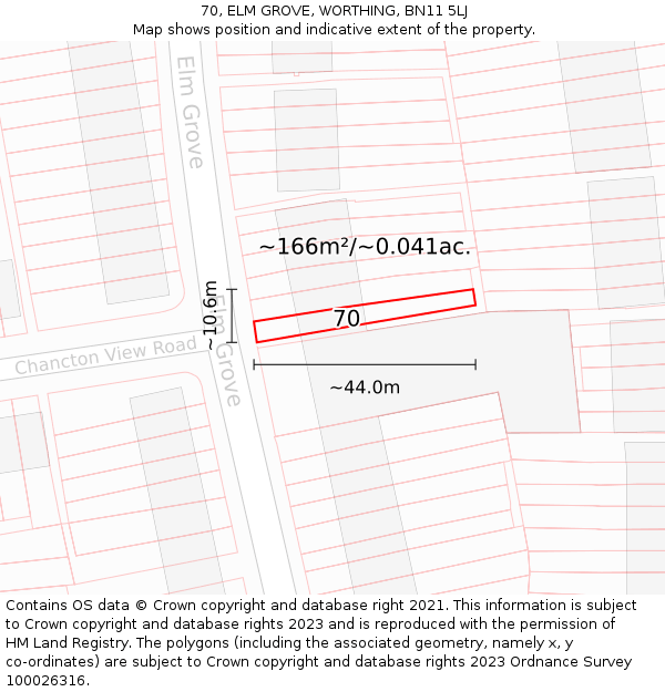 70, ELM GROVE, WORTHING, BN11 5LJ: Plot and title map