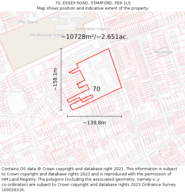 70, ESSEX ROAD, STAMFORD, PE9 1LS: Plot and title map