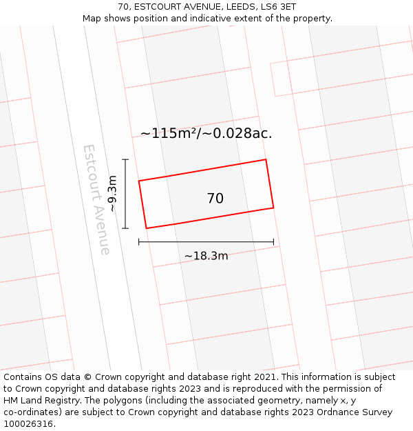 70, ESTCOURT AVENUE, LEEDS, LS6 3ET: Plot and title map