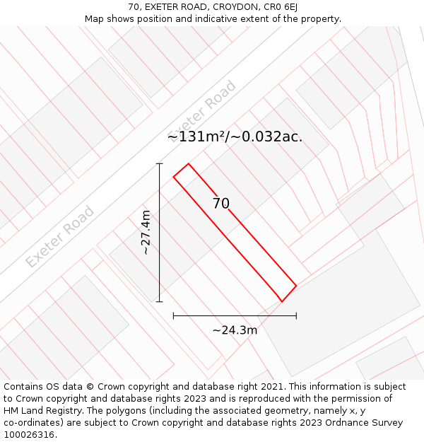 70, EXETER ROAD, CROYDON, CR0 6EJ: Plot and title map