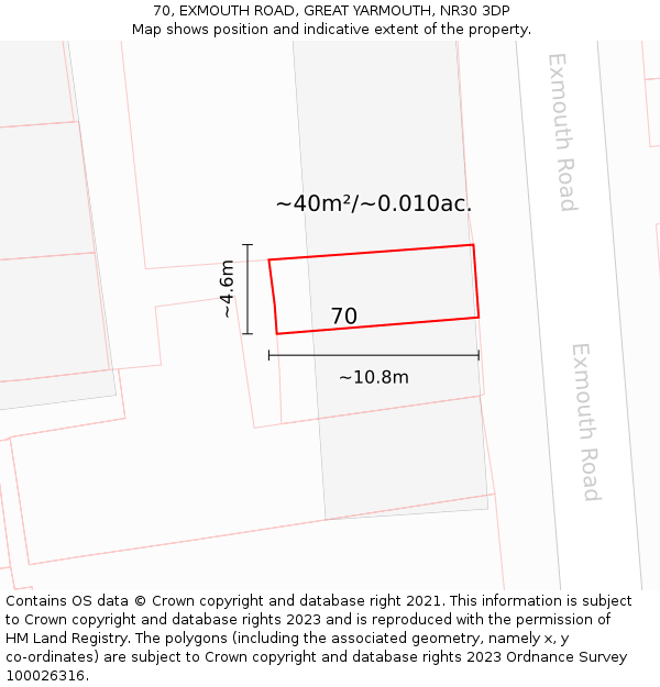 70, EXMOUTH ROAD, GREAT YARMOUTH, NR30 3DP: Plot and title map