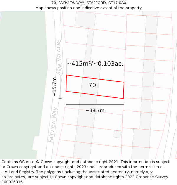 70, FAIRVIEW WAY, STAFFORD, ST17 0AX: Plot and title map