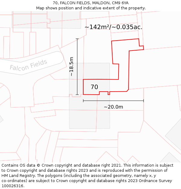 70, FALCON FIELDS, MALDON, CM9 6YA: Plot and title map