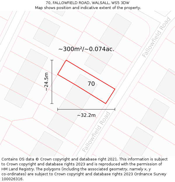 70, FALLOWFIELD ROAD, WALSALL, WS5 3DW: Plot and title map
