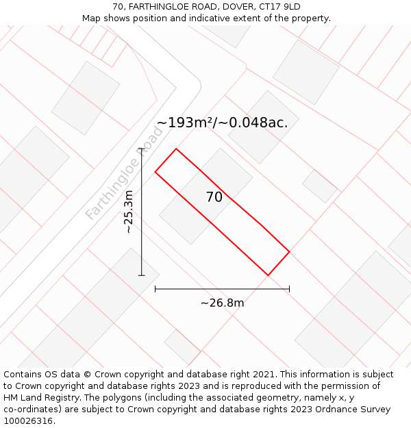 70, FARTHINGLOE ROAD, DOVER, CT17 9LD: Plot and title map