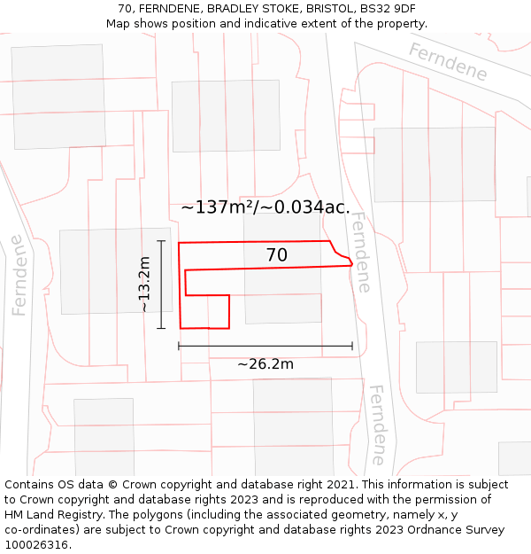 70, FERNDENE, BRADLEY STOKE, BRISTOL, BS32 9DF: Plot and title map