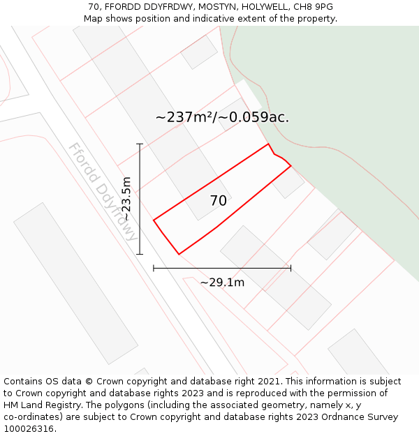 70, FFORDD DDYFRDWY, MOSTYN, HOLYWELL, CH8 9PG: Plot and title map