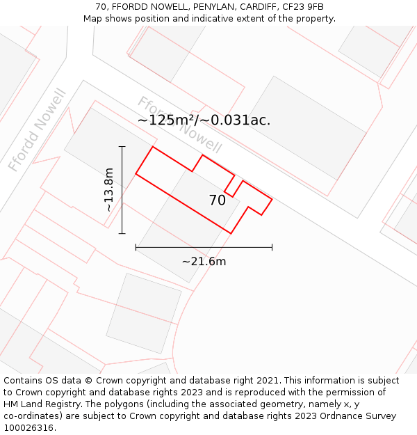 70, FFORDD NOWELL, PENYLAN, CARDIFF, CF23 9FB: Plot and title map