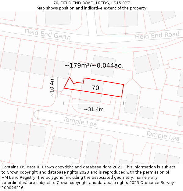 70, FIELD END ROAD, LEEDS, LS15 0PZ: Plot and title map