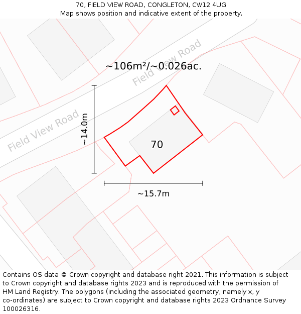 70, FIELD VIEW ROAD, CONGLETON, CW12 4UG: Plot and title map