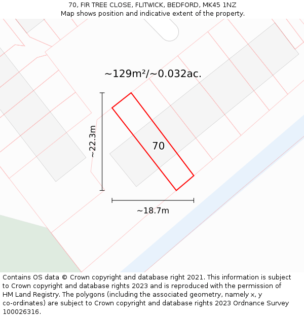 70, FIR TREE CLOSE, FLITWICK, BEDFORD, MK45 1NZ: Plot and title map