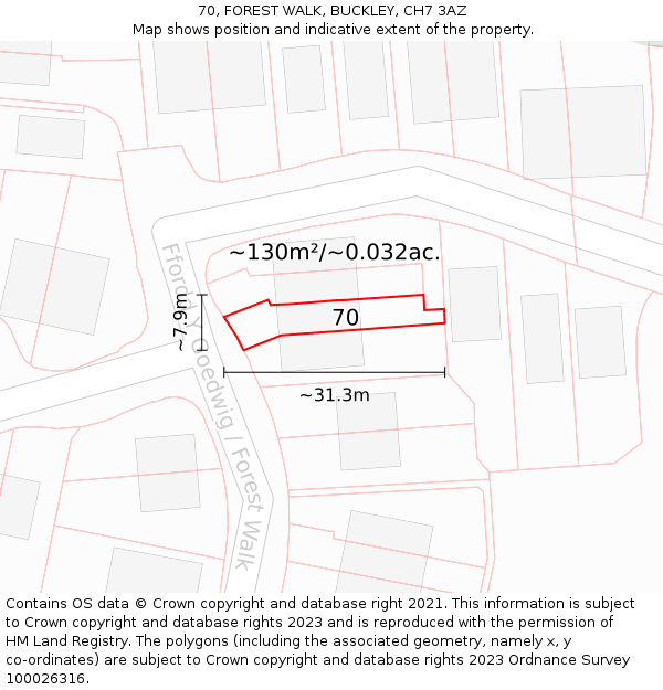 70, FOREST WALK, BUCKLEY, CH7 3AZ: Plot and title map