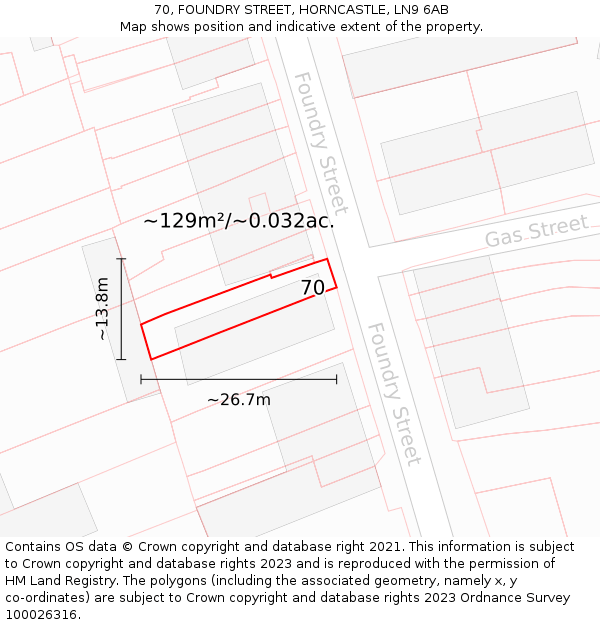 70, FOUNDRY STREET, HORNCASTLE, LN9 6AB: Plot and title map