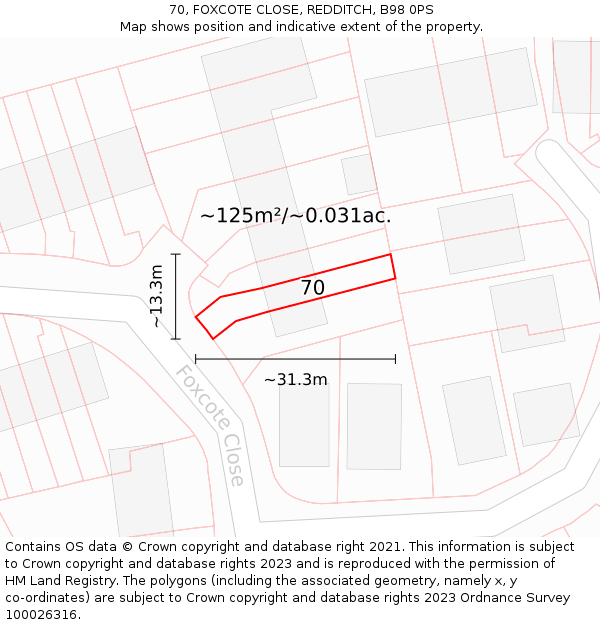 70, FOXCOTE CLOSE, REDDITCH, B98 0PS: Plot and title map