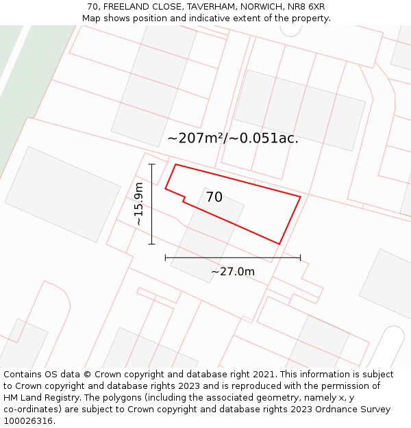 70, FREELAND CLOSE, TAVERHAM, NORWICH, NR8 6XR: Plot and title map