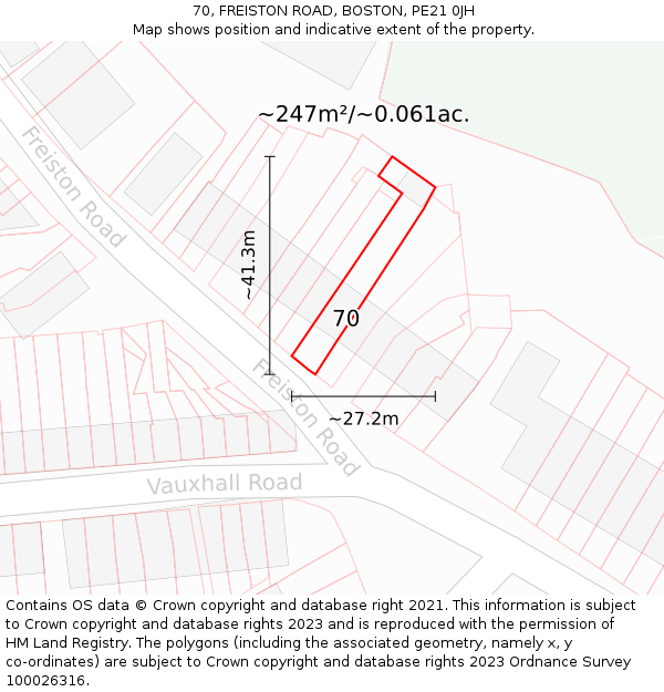 70, FREISTON ROAD, BOSTON, PE21 0JH: Plot and title map