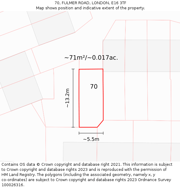 70, FULMER ROAD, LONDON, E16 3TF: Plot and title map