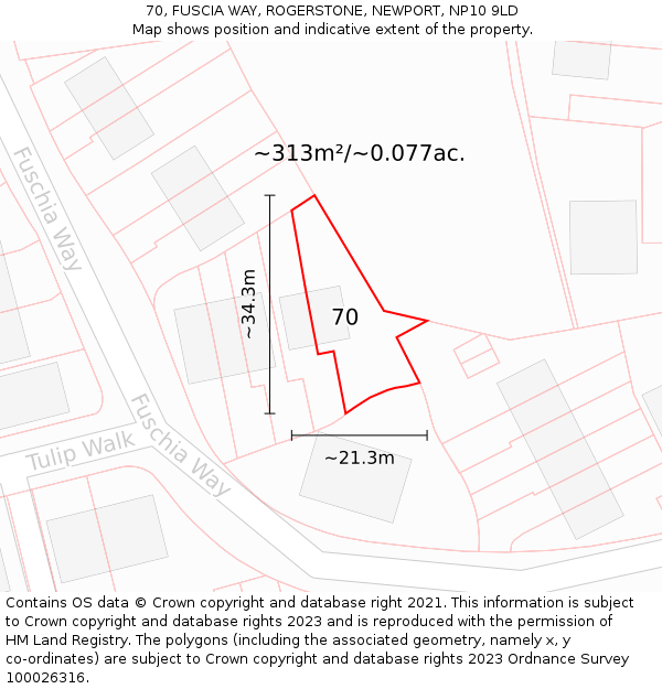 70, FUSCIA WAY, ROGERSTONE, NEWPORT, NP10 9LD: Plot and title map