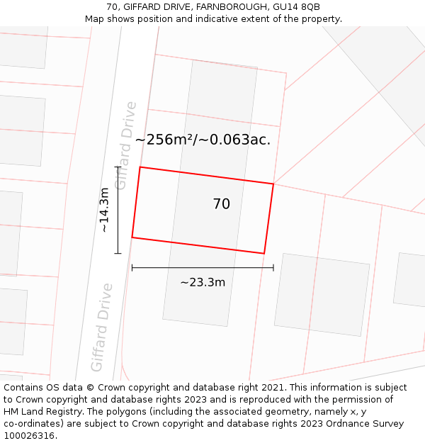 70, GIFFARD DRIVE, FARNBOROUGH, GU14 8QB: Plot and title map