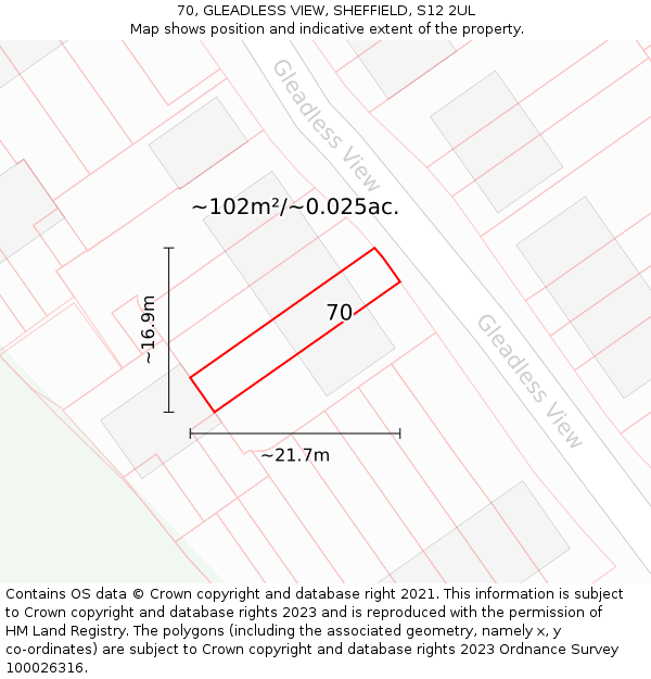 70, GLEADLESS VIEW, SHEFFIELD, S12 2UL: Plot and title map