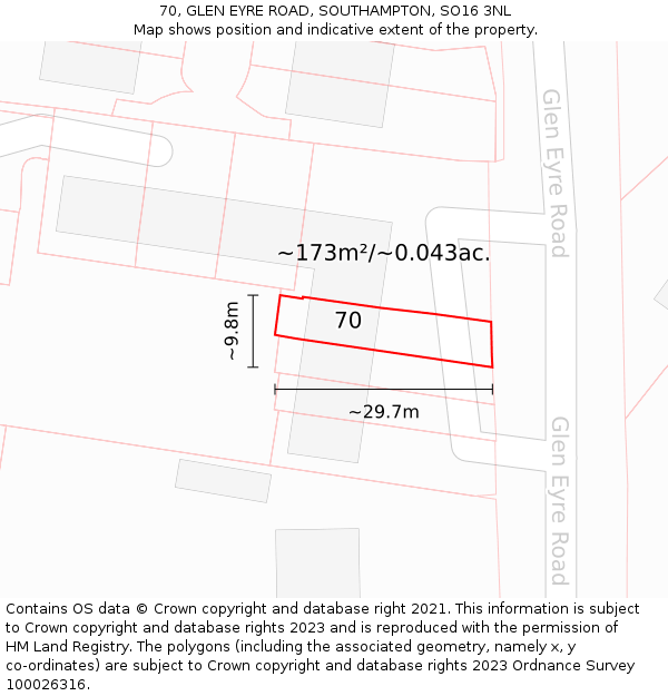 70, GLEN EYRE ROAD, SOUTHAMPTON, SO16 3NL: Plot and title map