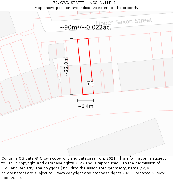 70, GRAY STREET, LINCOLN, LN1 3HL: Plot and title map
