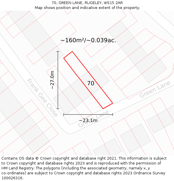 70, GREEN LANE, RUGELEY, WS15 2AR: Plot and title map