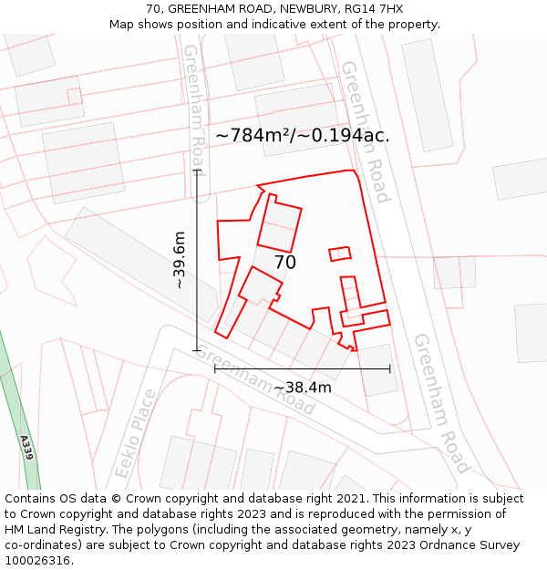 70, GREENHAM ROAD, NEWBURY, RG14 7HX: Plot and title map