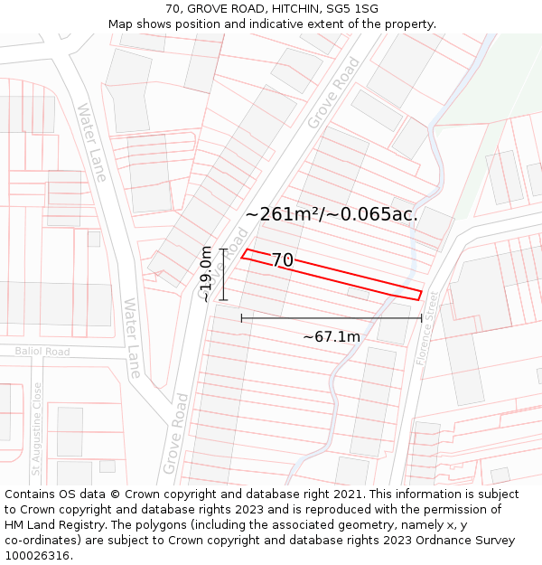 70, GROVE ROAD, HITCHIN, SG5 1SG: Plot and title map