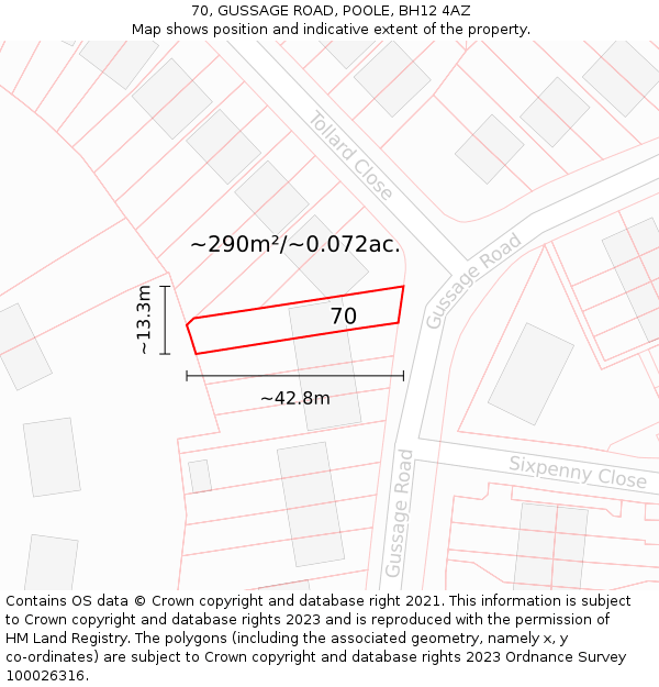 70, GUSSAGE ROAD, POOLE, BH12 4AZ: Plot and title map
