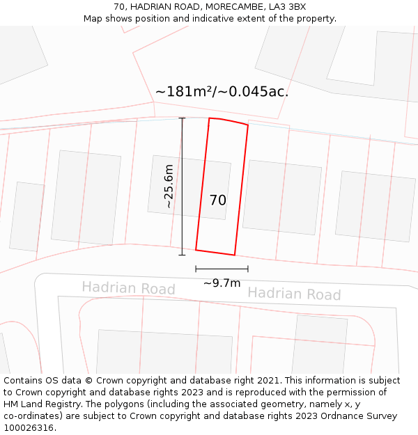 70, HADRIAN ROAD, MORECAMBE, LA3 3BX: Plot and title map