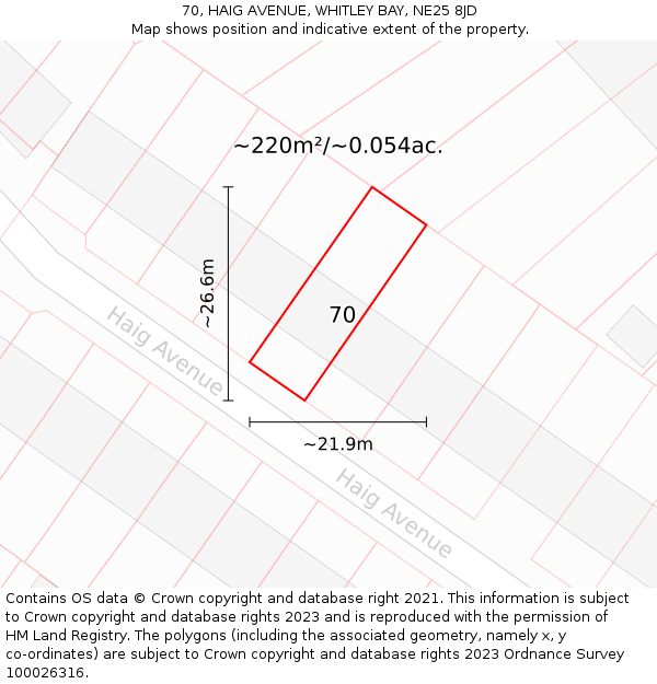 70, HAIG AVENUE, WHITLEY BAY, NE25 8JD: Plot and title map