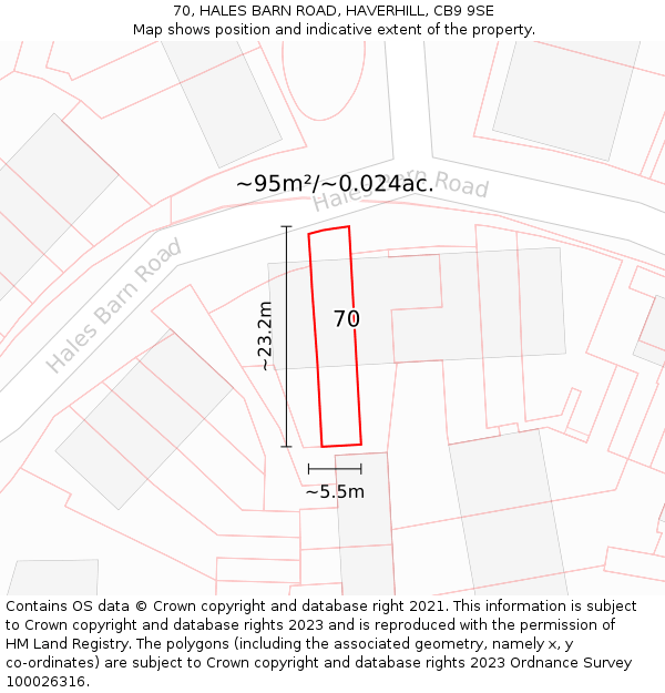 70, HALES BARN ROAD, HAVERHILL, CB9 9SE: Plot and title map
