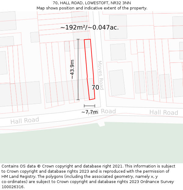 70, HALL ROAD, LOWESTOFT, NR32 3NN: Plot and title map