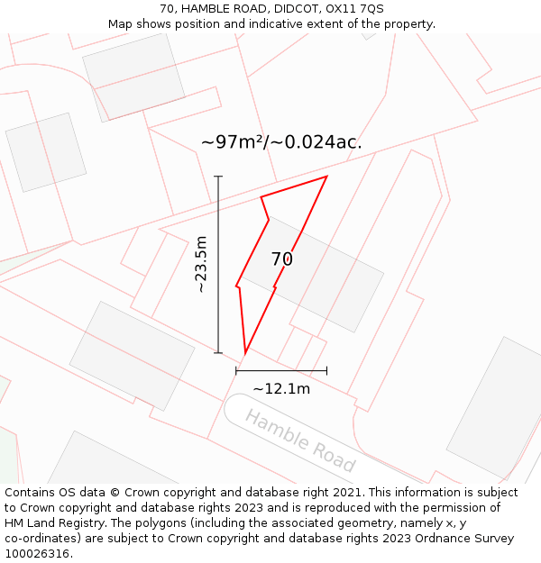 70, HAMBLE ROAD, DIDCOT, OX11 7QS: Plot and title map