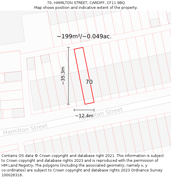 70, HAMILTON STREET, CARDIFF, CF11 9BQ: Plot and title map