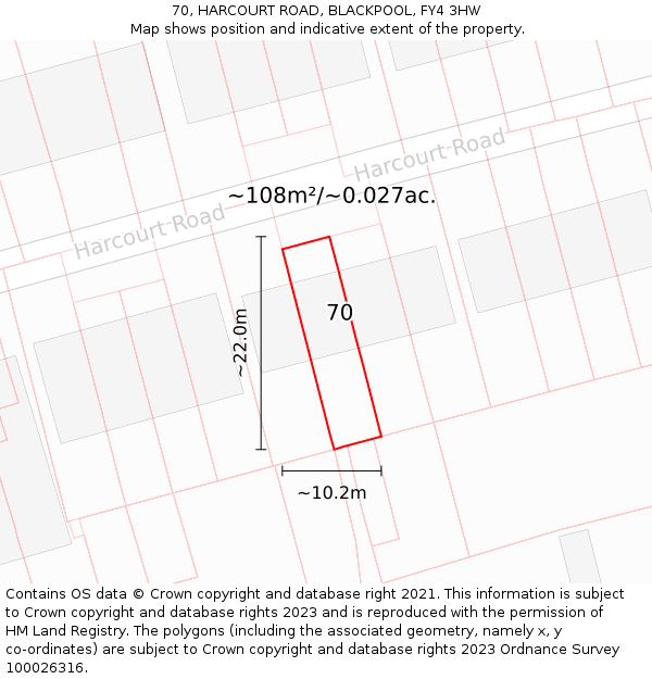 70, HARCOURT ROAD, BLACKPOOL, FY4 3HW: Plot and title map