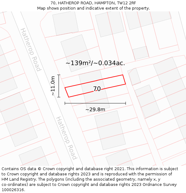 70, HATHEROP ROAD, HAMPTON, TW12 2RF: Plot and title map