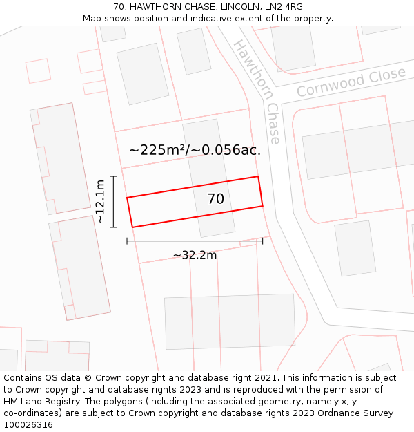 70, HAWTHORN CHASE, LINCOLN, LN2 4RG: Plot and title map