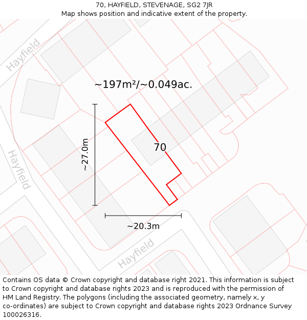 70, HAYFIELD, STEVENAGE, SG2 7JR: Plot and title map