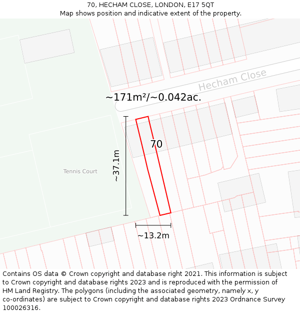 70, HECHAM CLOSE, LONDON, E17 5QT: Plot and title map