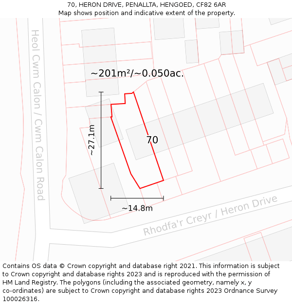 70, HERON DRIVE, PENALLTA, HENGOED, CF82 6AR: Plot and title map