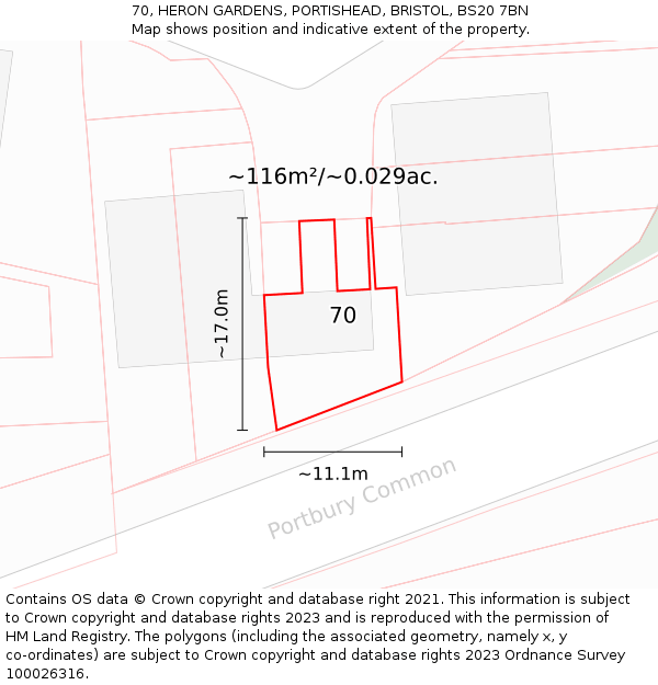 70, HERON GARDENS, PORTISHEAD, BRISTOL, BS20 7BN: Plot and title map