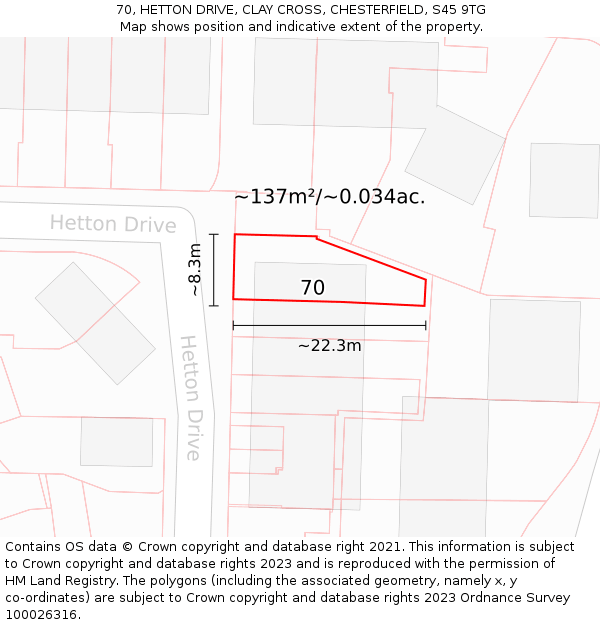 70, HETTON DRIVE, CLAY CROSS, CHESTERFIELD, S45 9TG: Plot and title map