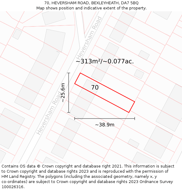 70, HEVERSHAM ROAD, BEXLEYHEATH, DA7 5BQ: Plot and title map