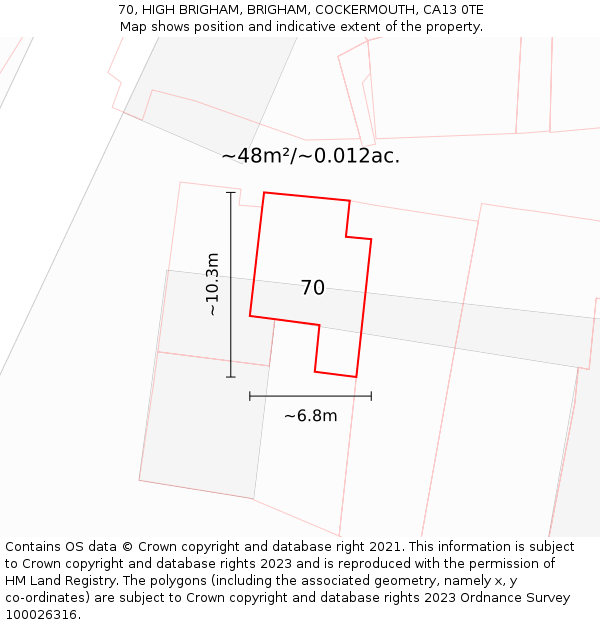 70, HIGH BRIGHAM, BRIGHAM, COCKERMOUTH, CA13 0TE: Plot and title map